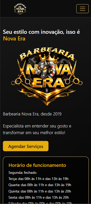 Página inicial da barbearia. Para visualizar mais, acesse os projetos.