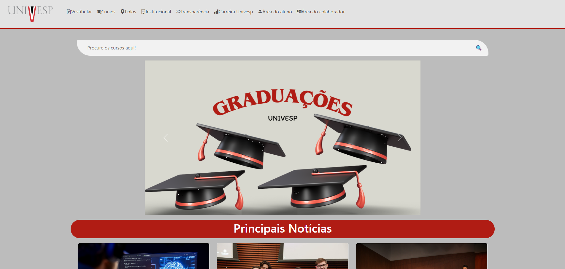 Página da UNIVESP. Para visualizar mais, acesse os projetos.